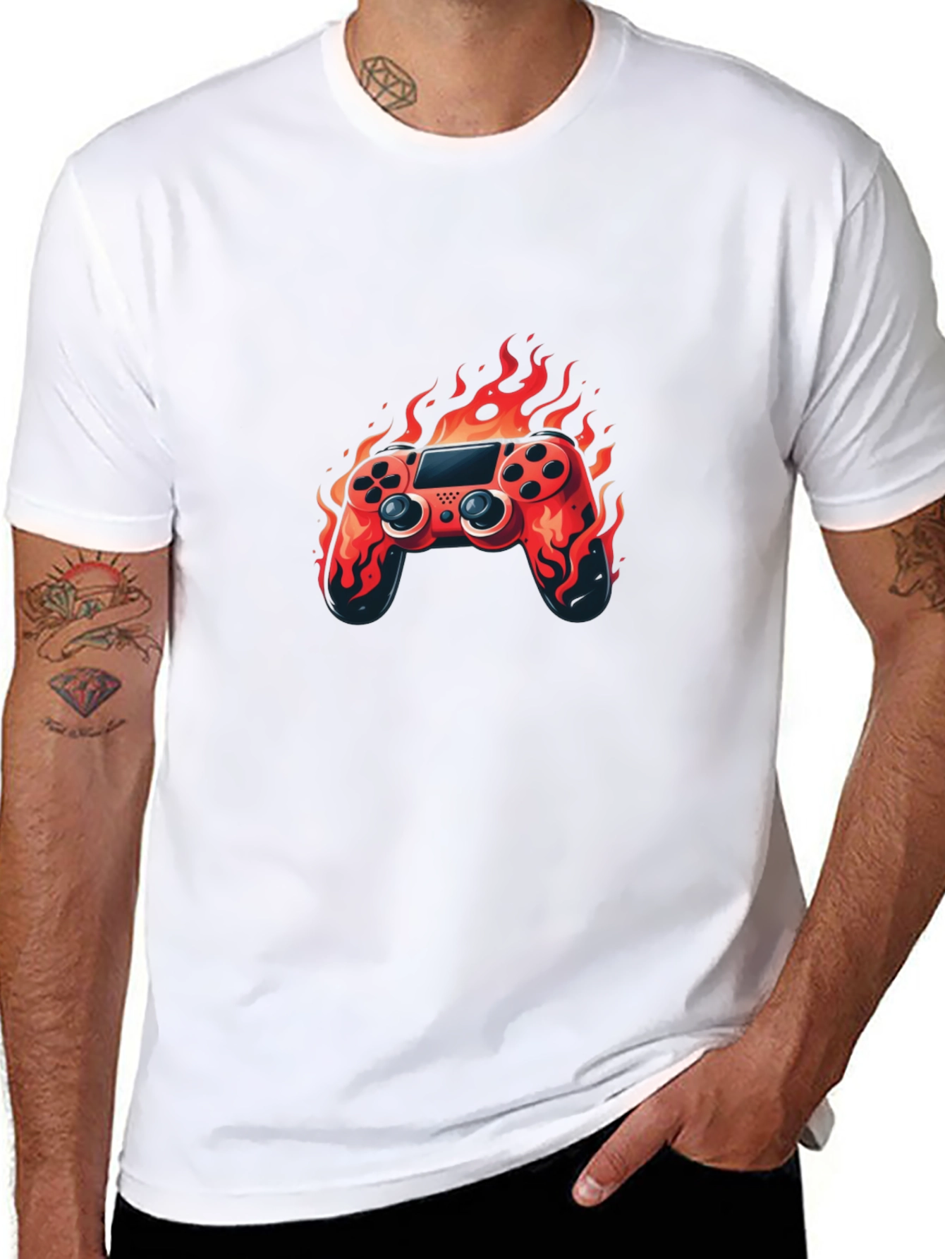 Flaming Game Controller Graphic Tee - Black