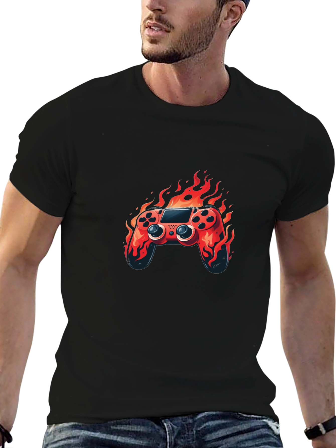 Flaming Game Controller Graphic Tee - Black
