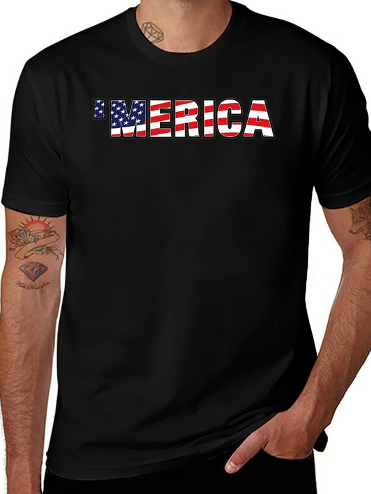 Patriotic Merica Graphic Tee - American Flag Print