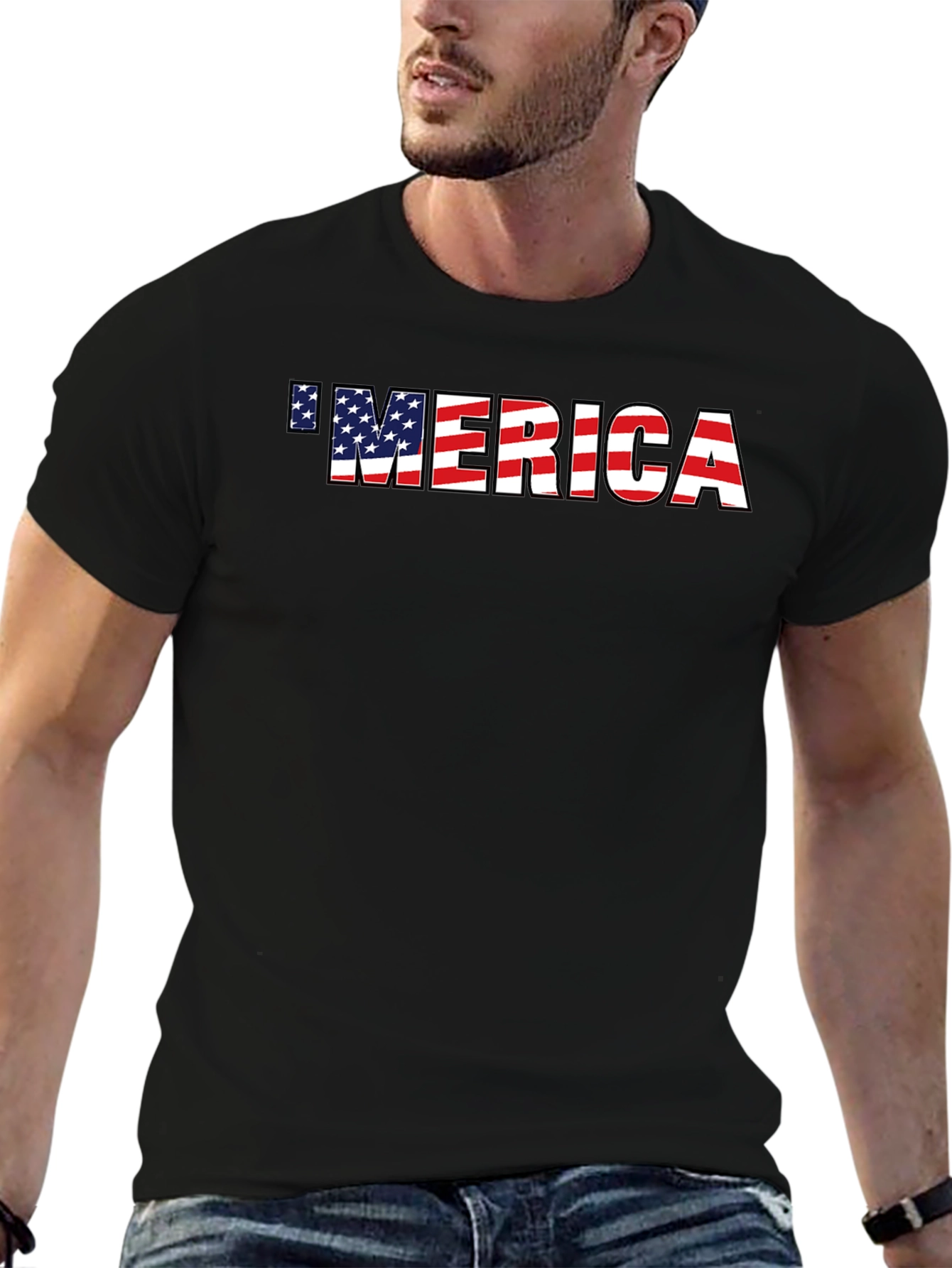 Patriotic Merica Graphic Tee - American Flag Print