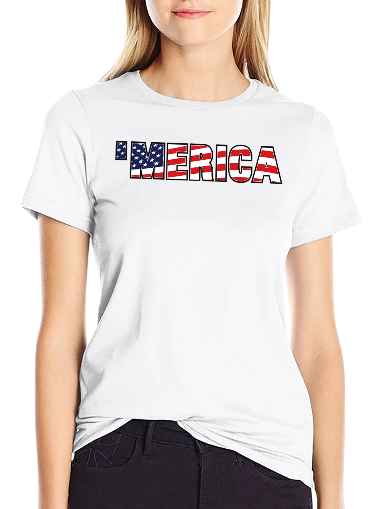 Patriotic Merica Graphic Tee - American Flag Print