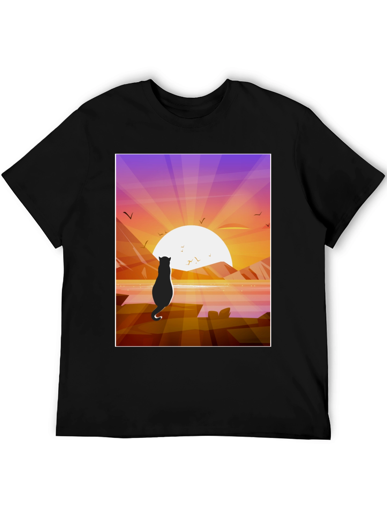 Sunset Cat Graphic Tee - Stylish Cotton Comfort