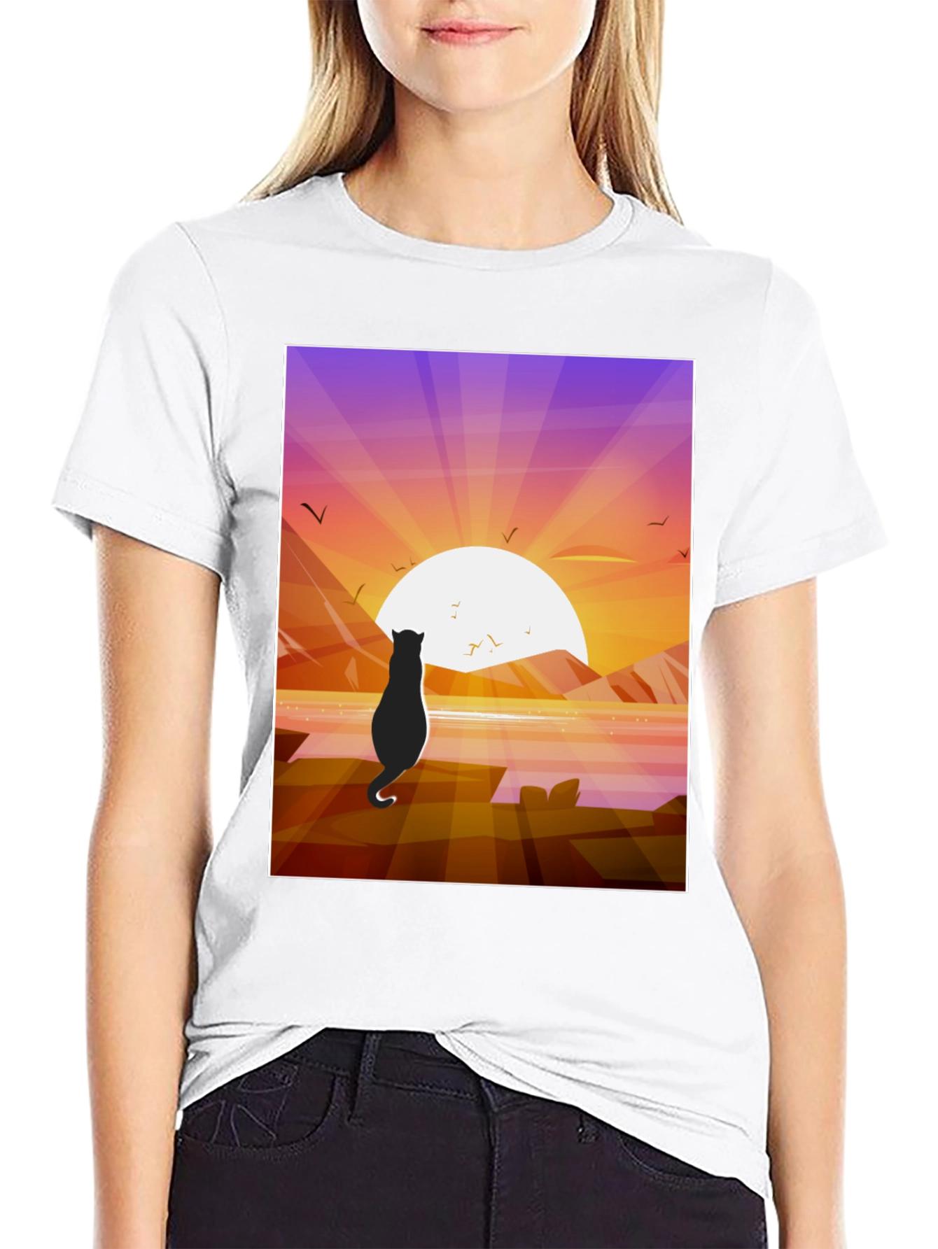Sunset Cat Graphic Tee - Stylish Cotton Comfort