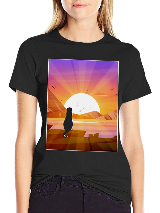 Sunset Cat Graphic Tee - Stylish Cotton Comfort