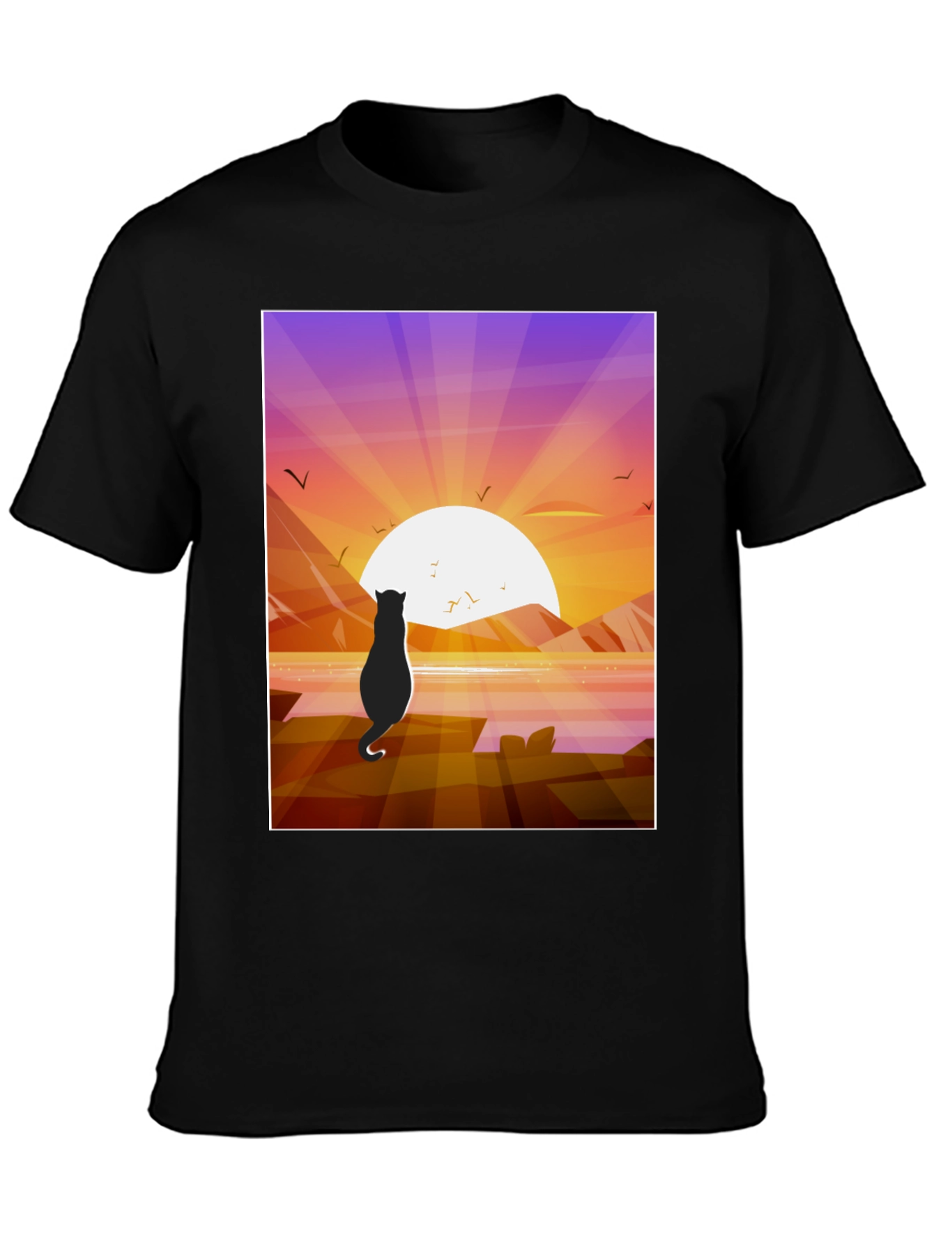 Sunset Cat Graphic Tee - Stylish Cotton Comfort