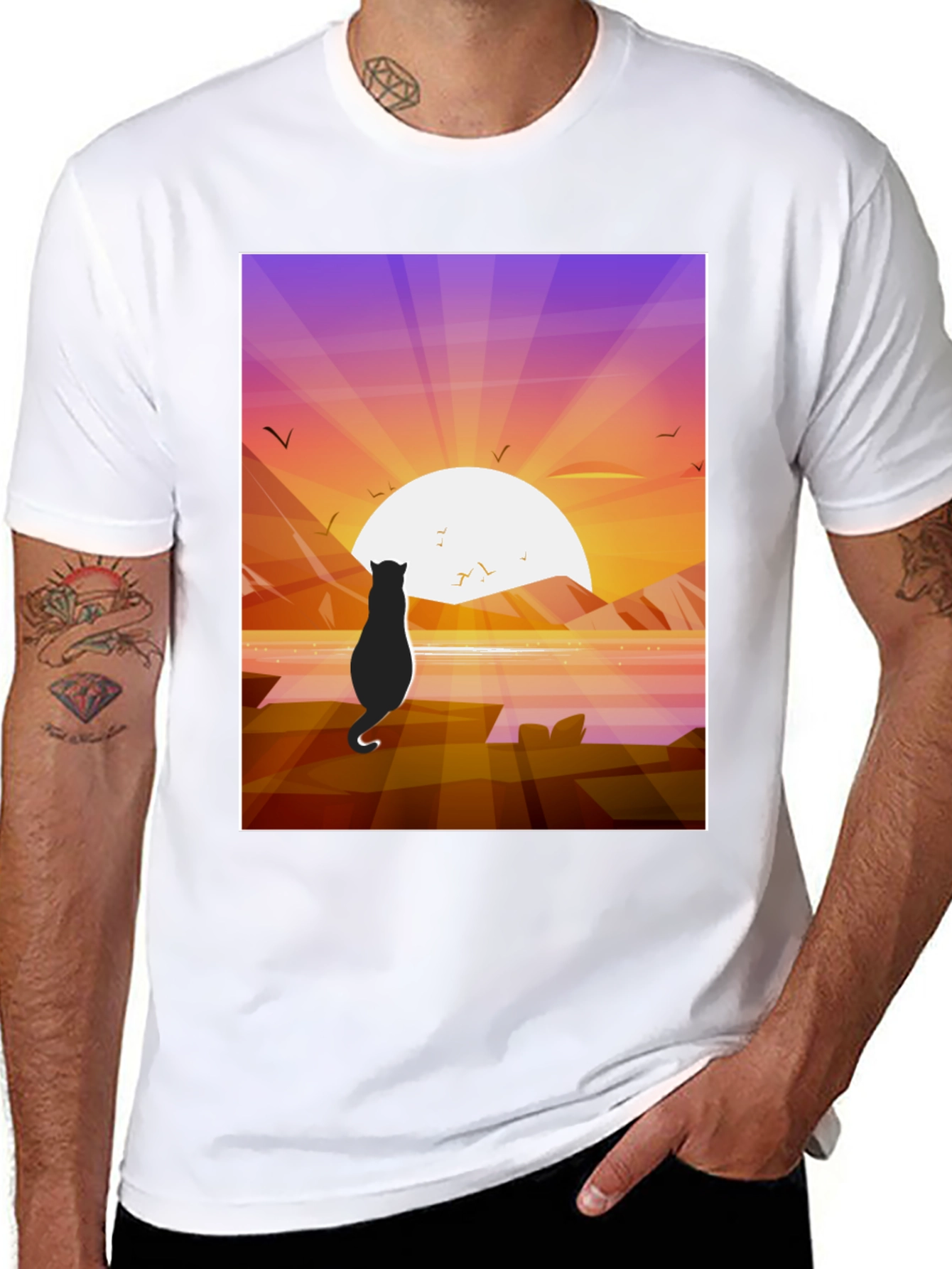 Sunset Cat Graphic Tee - Stylish Cotton Comfort