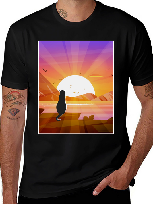 Sunset Cat Graphic Tee - Stylish Cotton Comfort