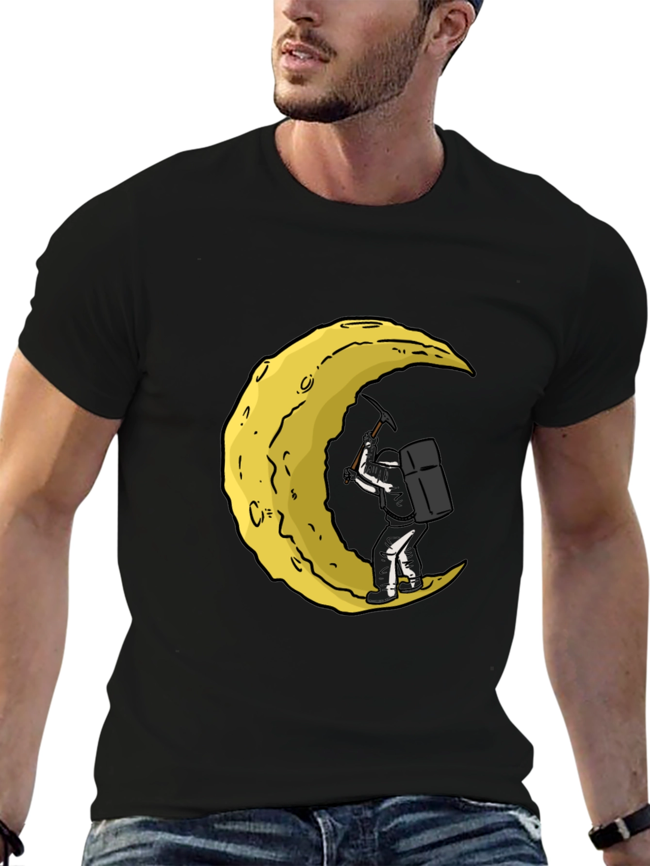 Moon Mining Graphic T-Shirt - Black Cotton Tee