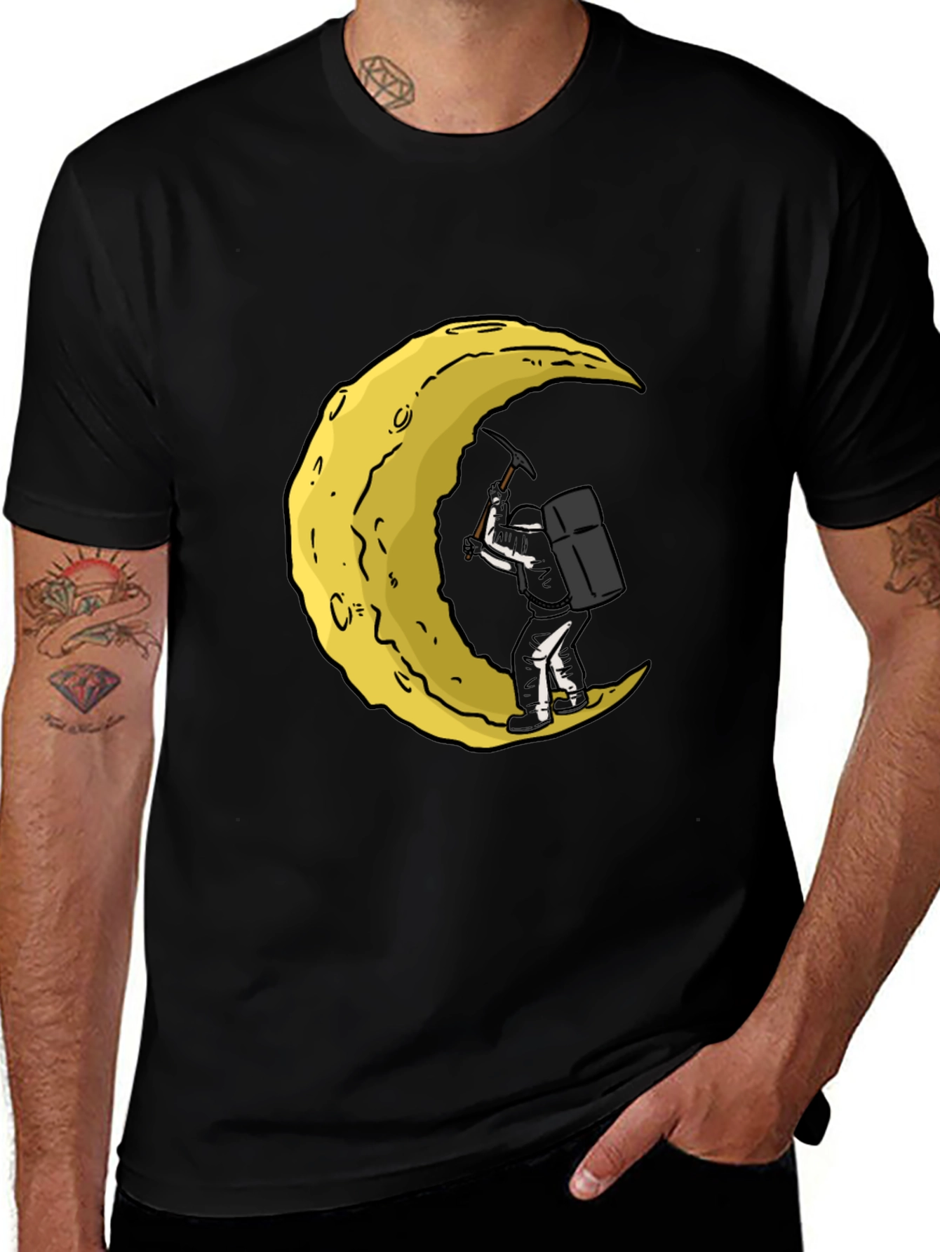 Moon Mining Graphic T-Shirt - Black Cotton Tee