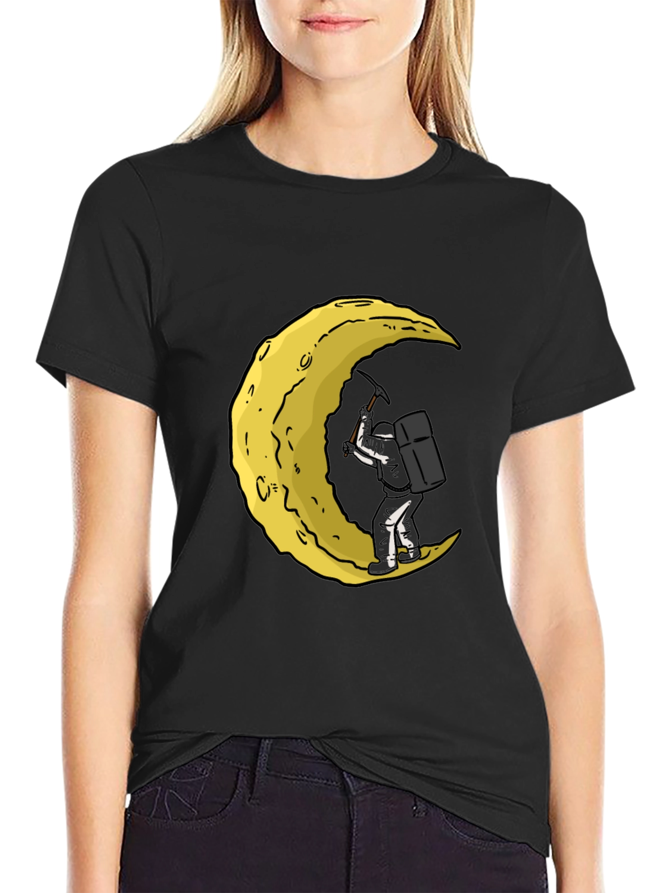 Moon Mining Graphic T-Shirt - Black Cotton Tee