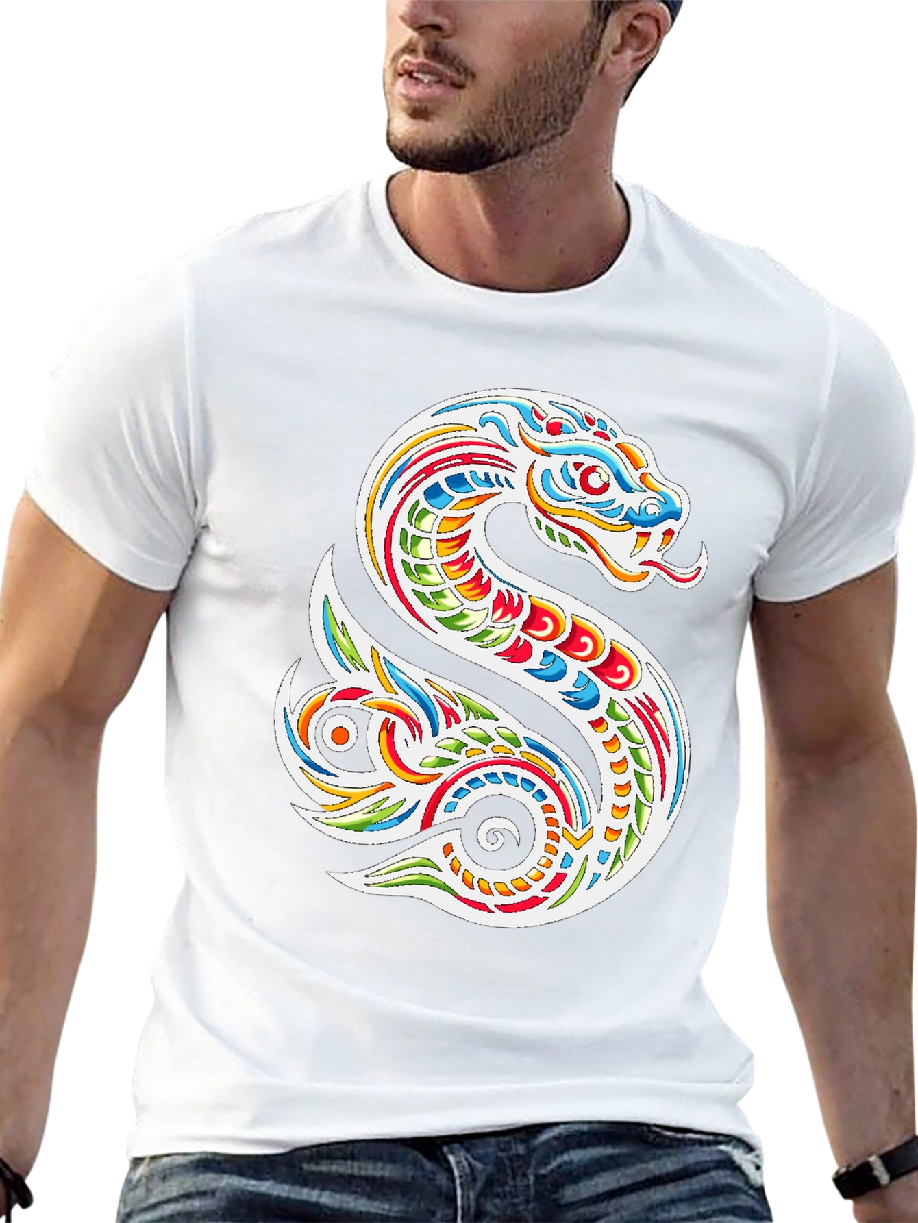 Vibrant Snake Graphic Tee - Mens Black T-Shirt