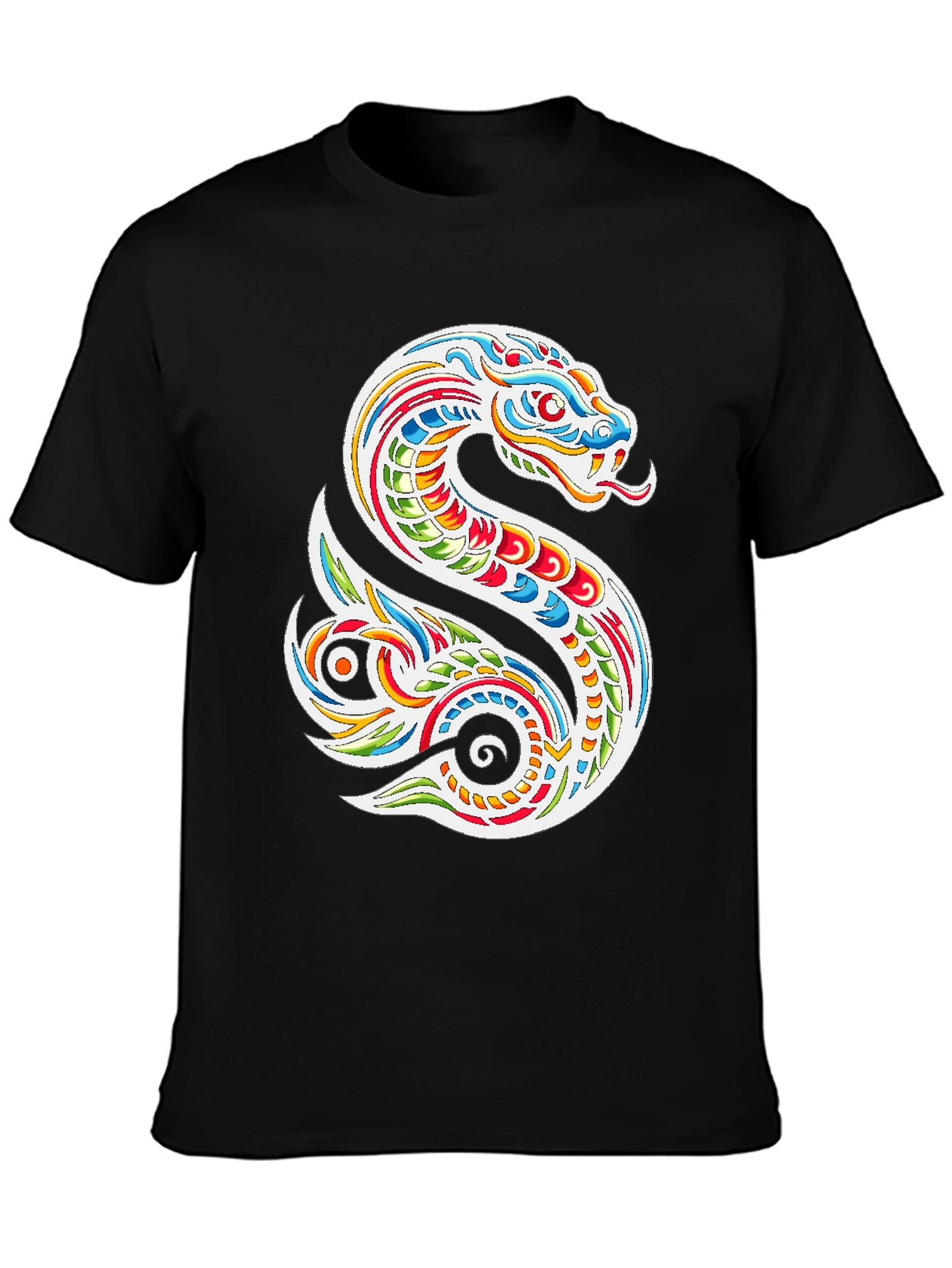 Vibrant Snake Graphic Tee - Mens Black T-Shirt