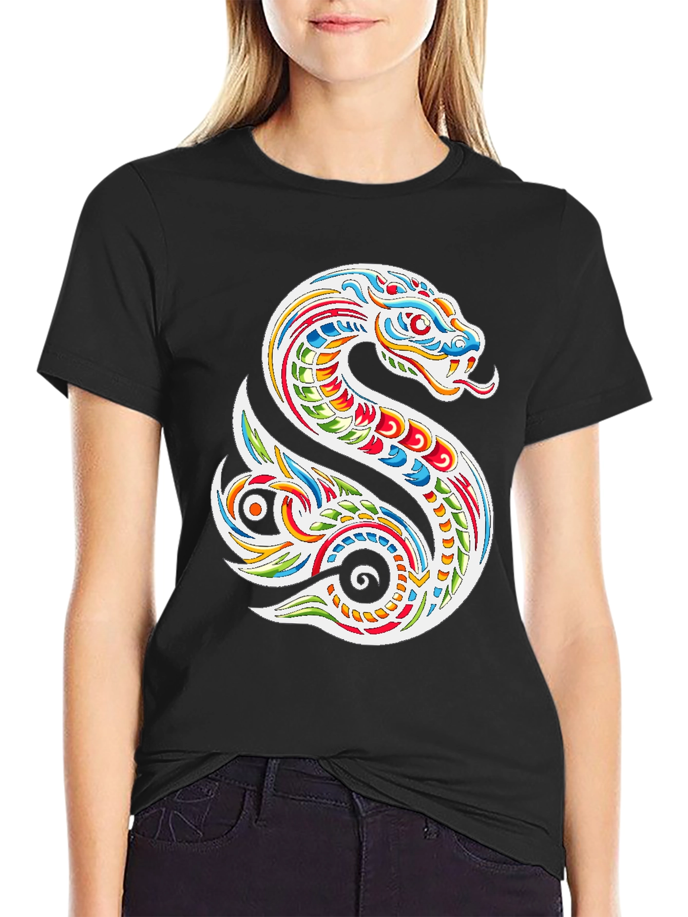 Vibrant Snake Graphic Tee - Mens Black T-Shirt
