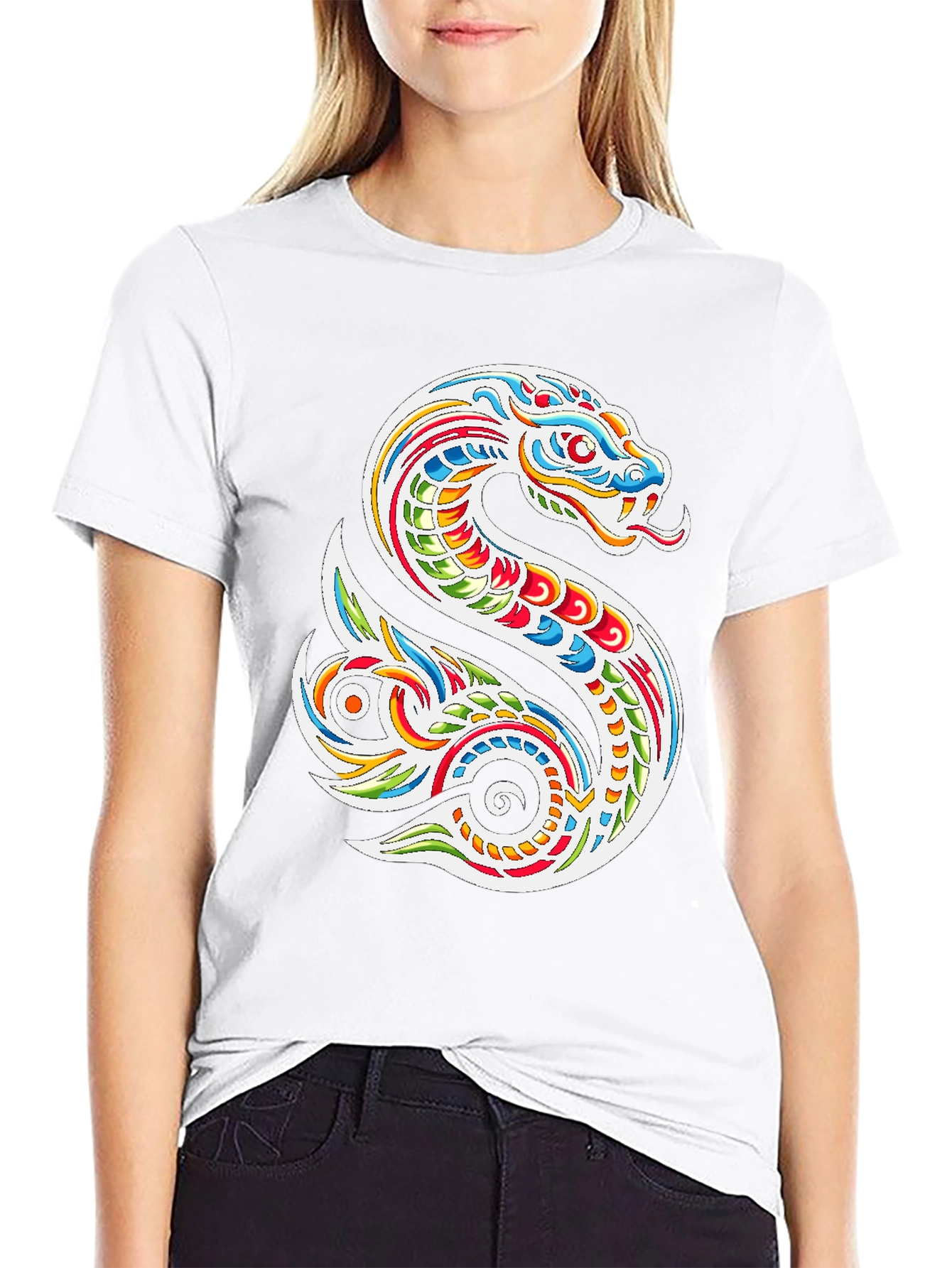 Vibrant Snake Graphic Tee - Mens Black T-Shirt
