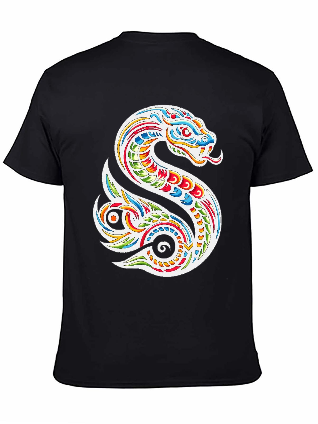 Vibrant Snake Graphic Tee - Mens Black T-Shirt