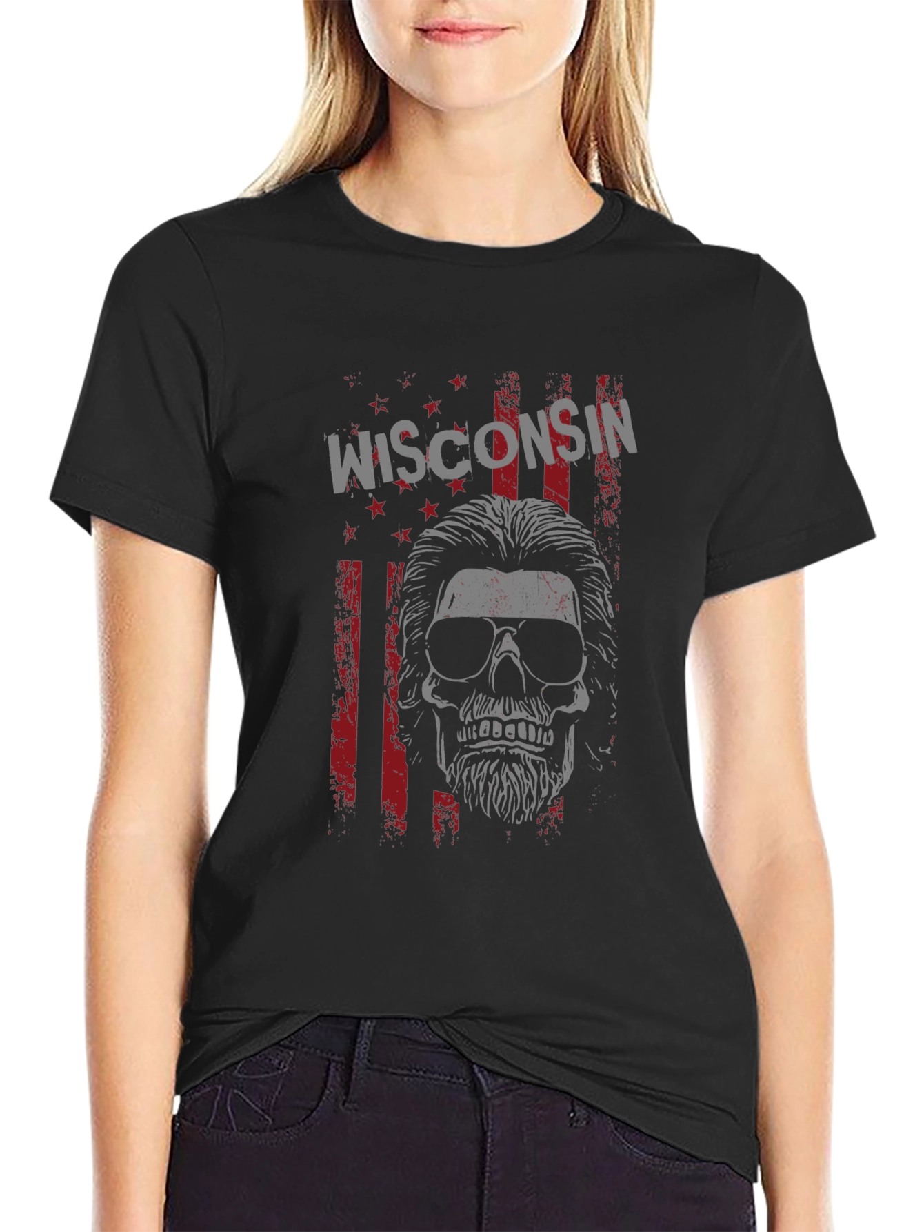 Wisconsin Skull Graphic Tee - Mens Black T-Shirt
