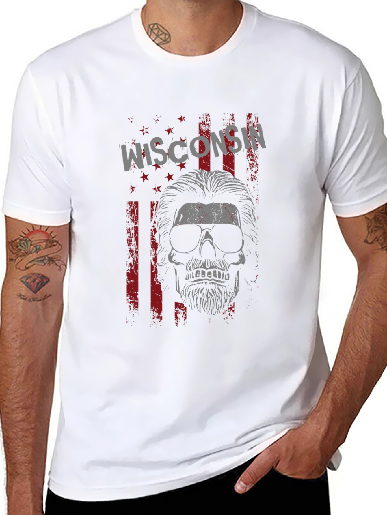 Wisconsin Skull Graphic Tee - Mens Black T-Shirt