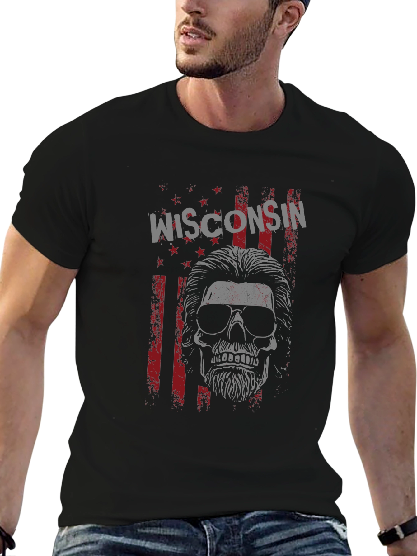 Wisconsin Skull Graphic Tee - Mens Black T-Shirt