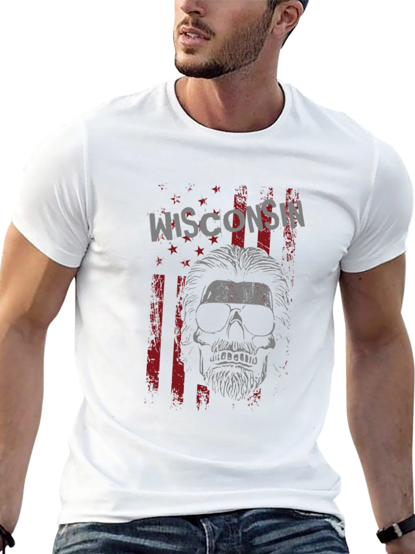Wisconsin Skull Graphic Tee - Mens Black T-Shirt