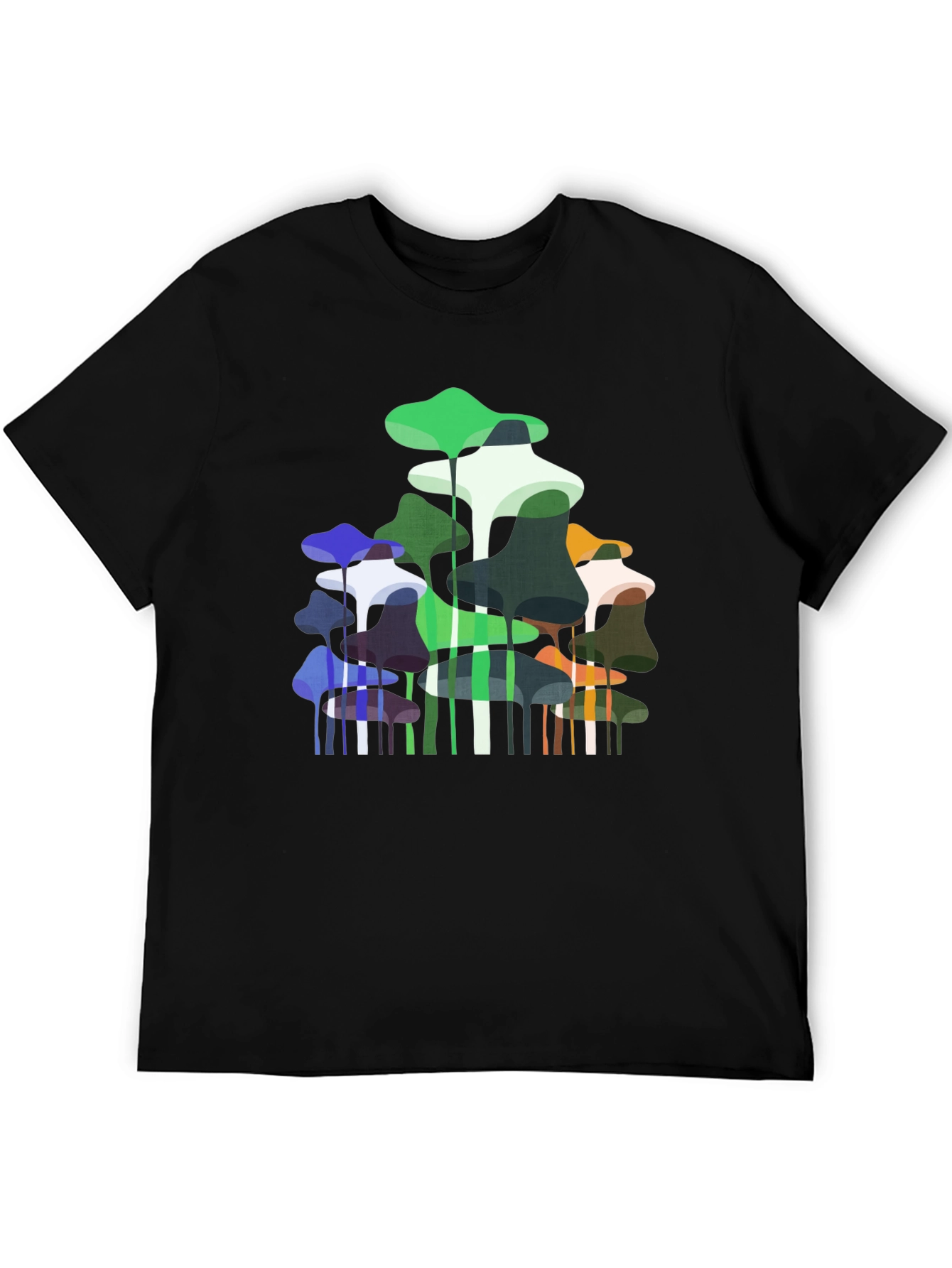 Abstract Mushroom Print Black T-Shirt
