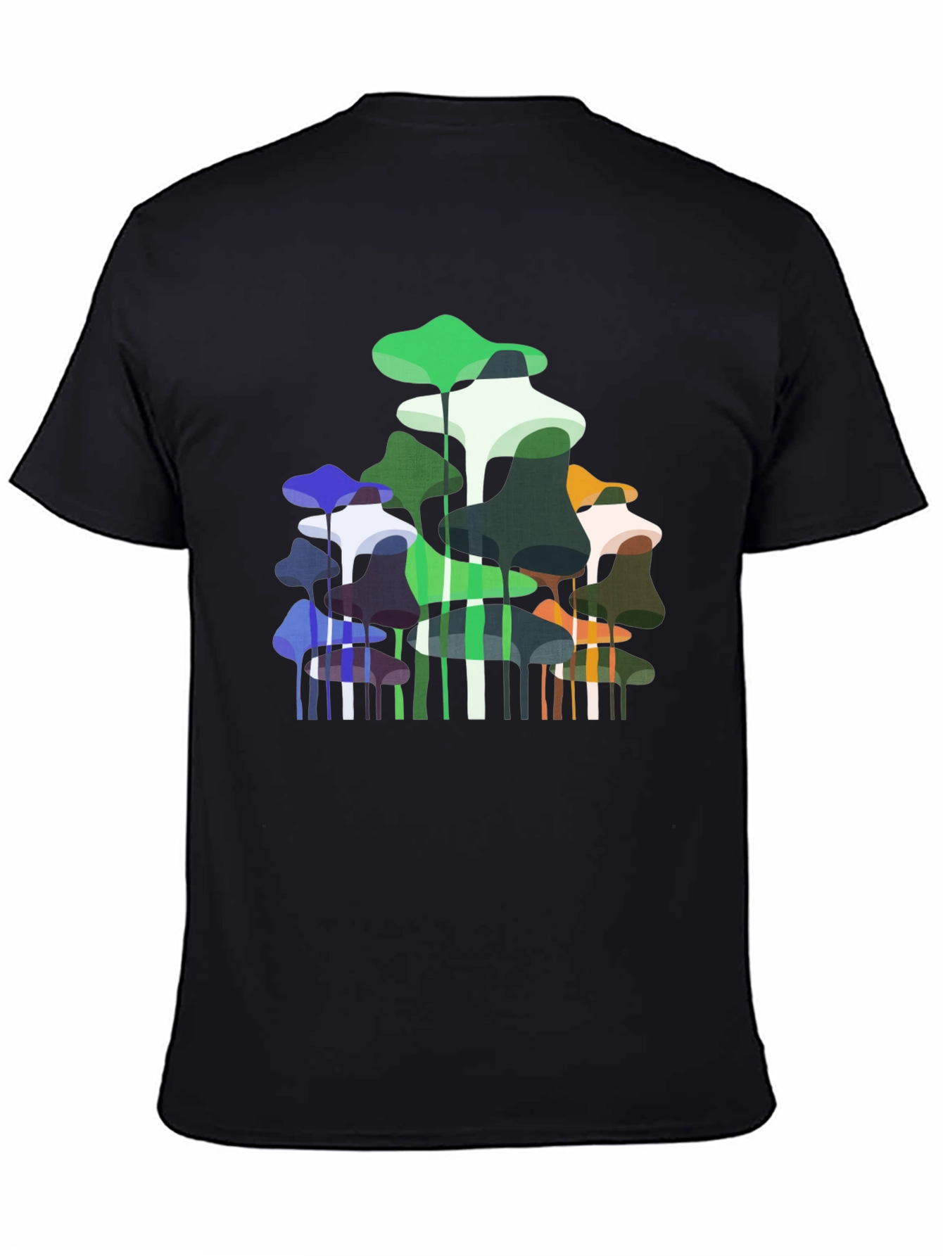 Abstract Mushroom Print Black T-Shirt