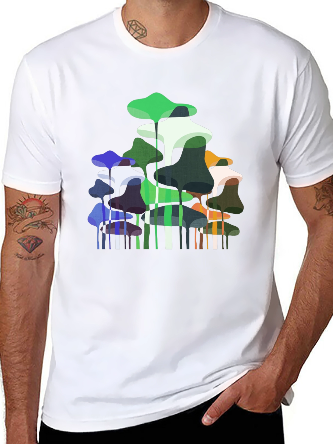 Abstract Mushroom Print Black T-Shirt
