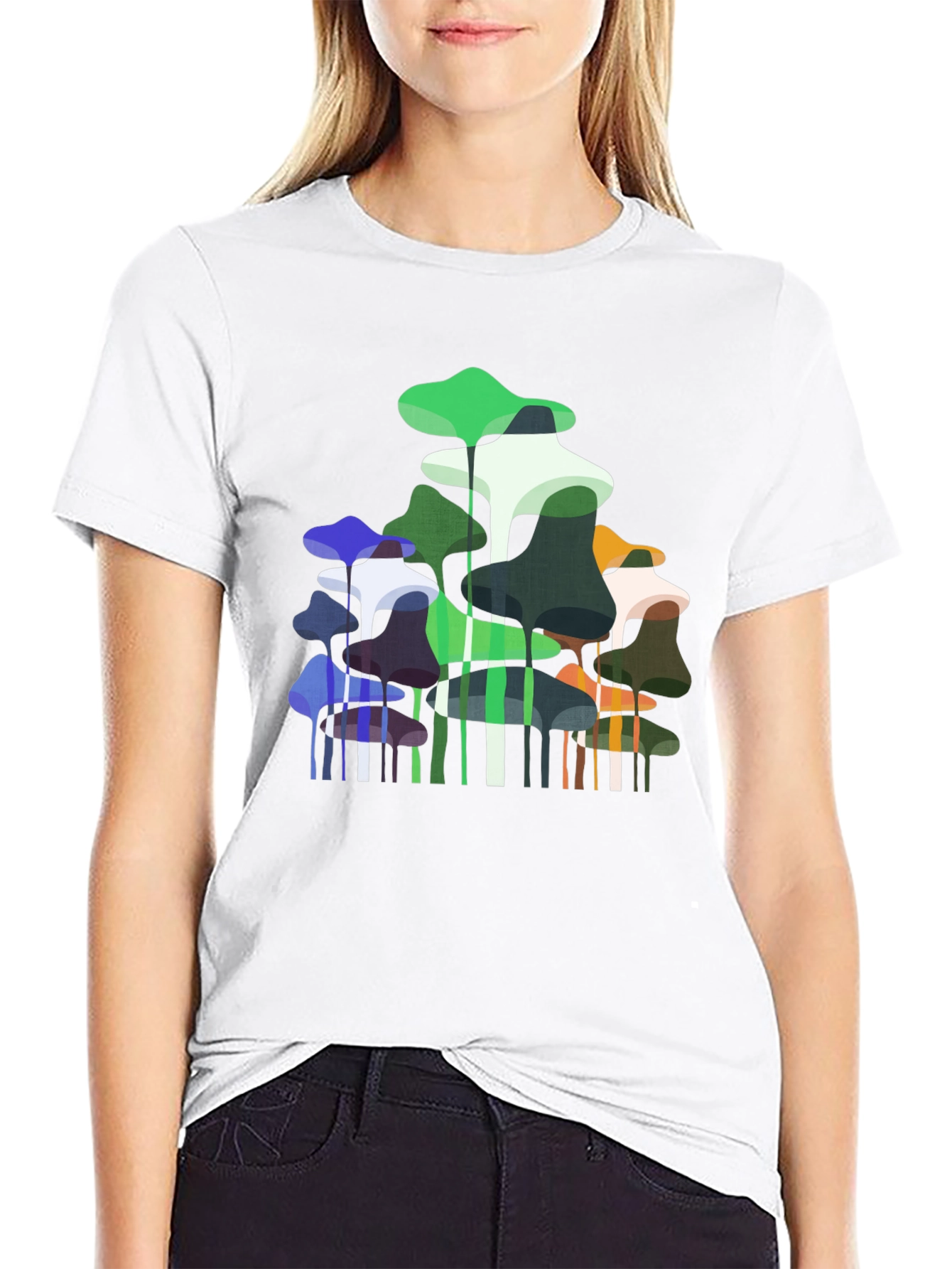 Abstract Mushroom Print Black T-Shirt