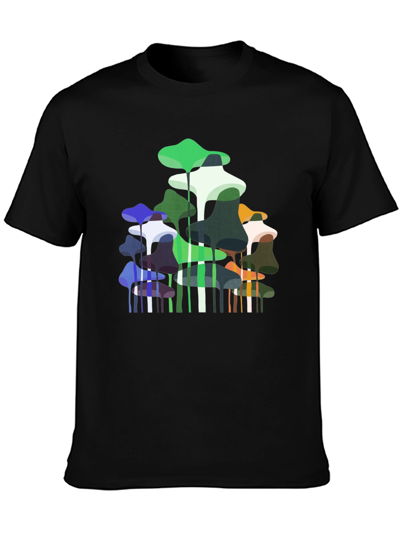 Abstract Mushroom Print Black T-Shirt
