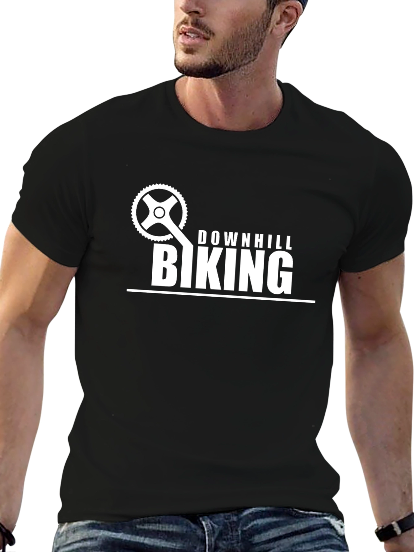 Downhill Biking Graphic Tee - Black Cotton T-Shirt