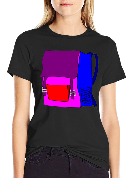 Colorful Backpack Print Black T-Shirt