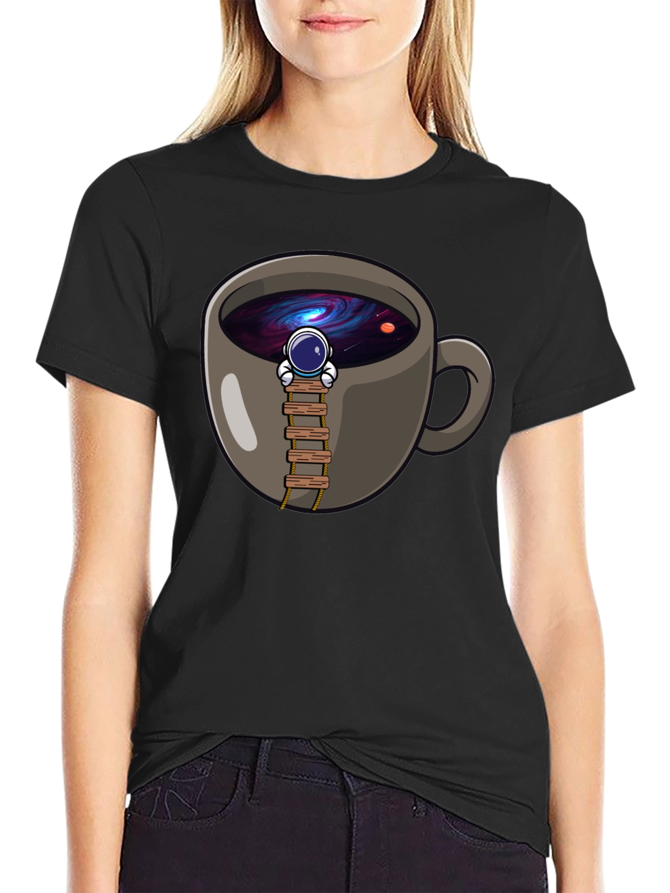 Coffee Cup Astronaut Graphic T-Shirt - Space Lover Tee