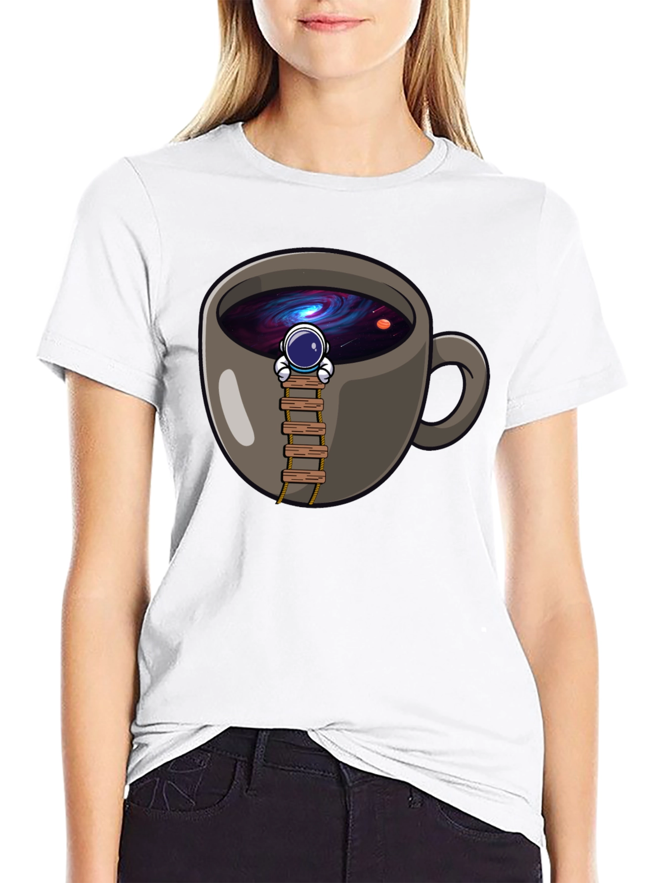 Coffee Cup Astronaut Graphic T-Shirt - Space Lover Tee