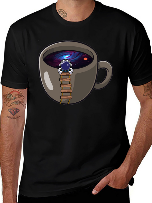 Coffee Cup Astronaut Graphic T-Shirt - Space Lover Tee