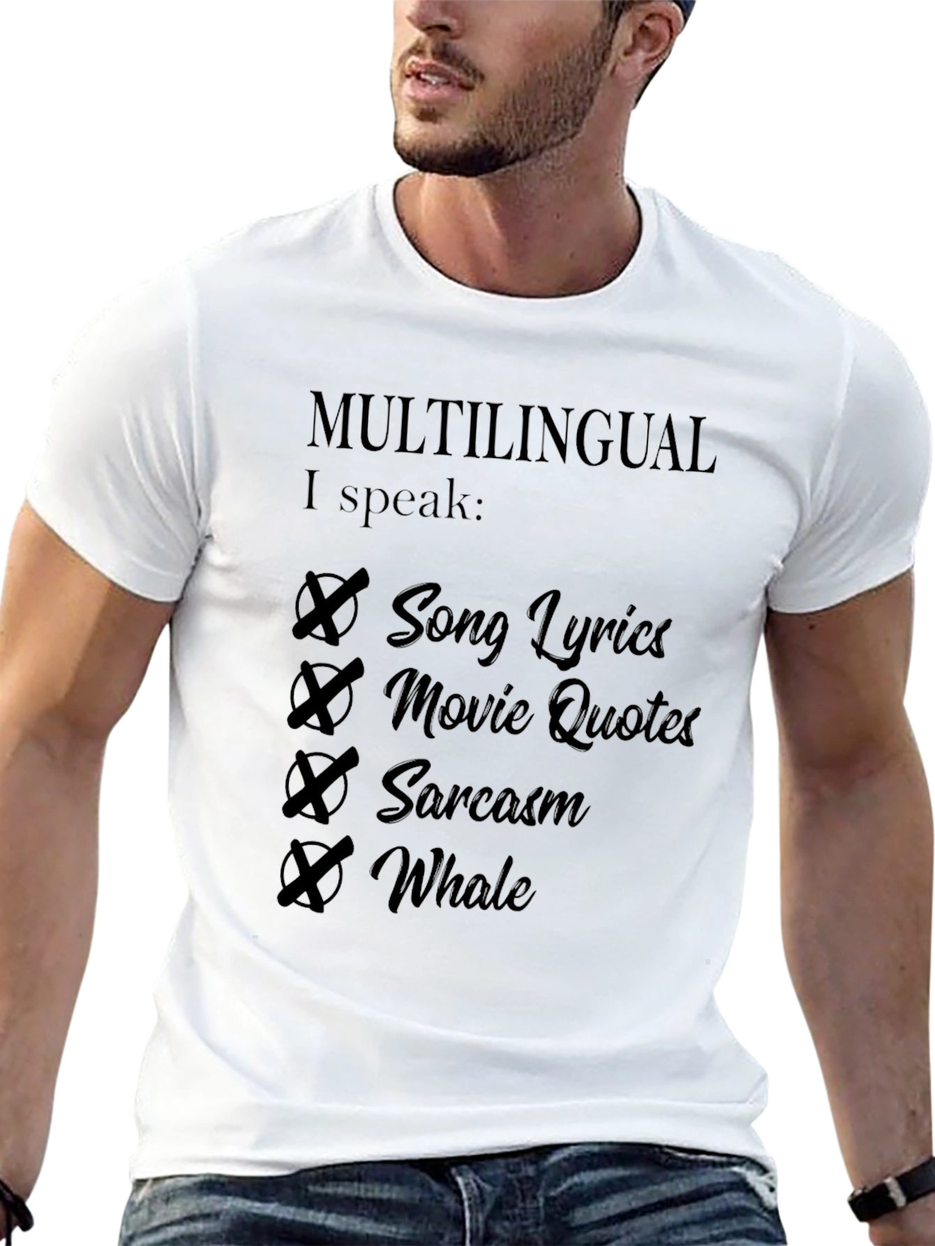Multilingual Mens Black Graphic Tee