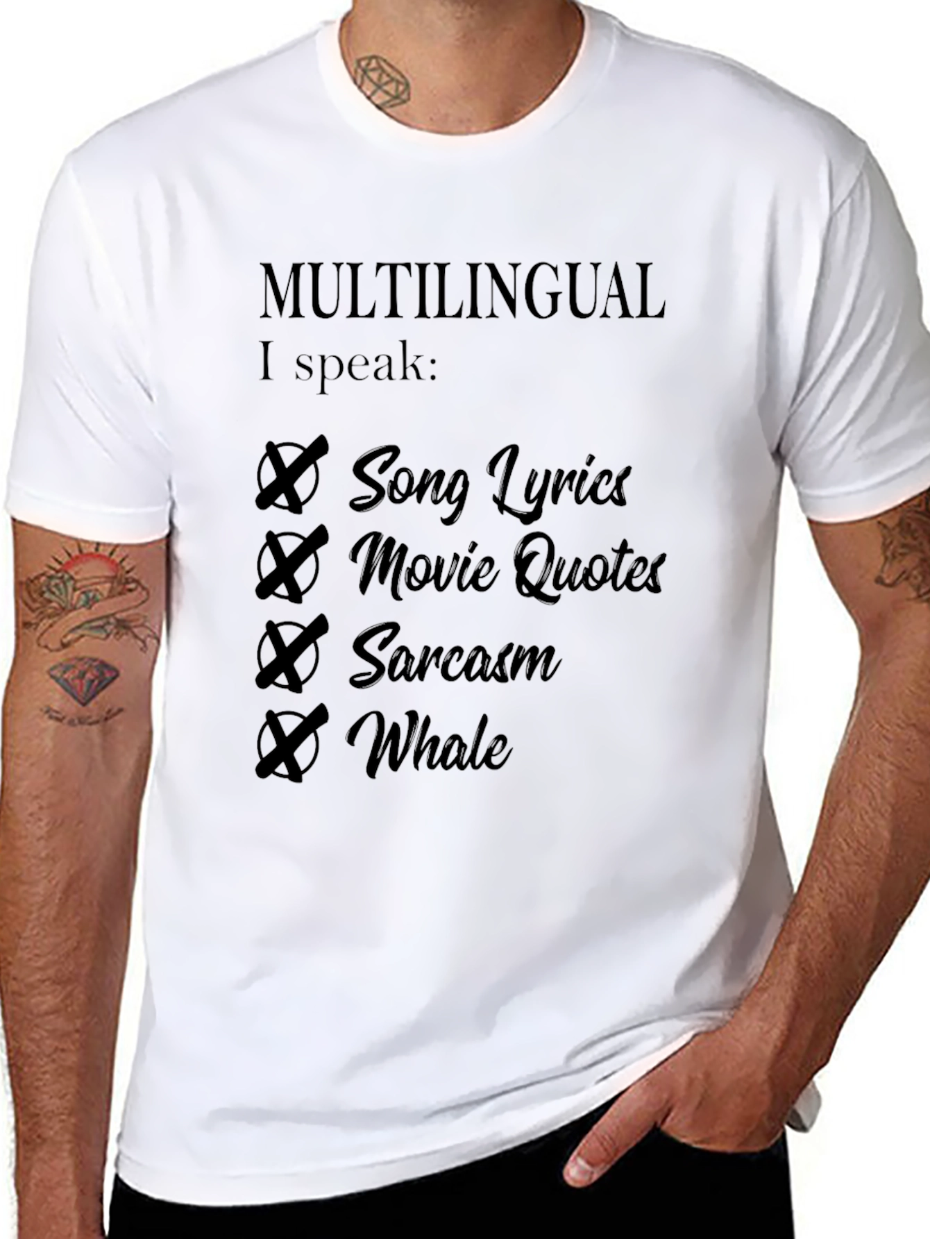 Multilingual Mens Black Graphic Tee