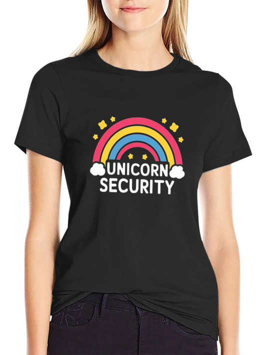 Unicorn Security Graphic Tee - Black Cotton Blend T-Shirt