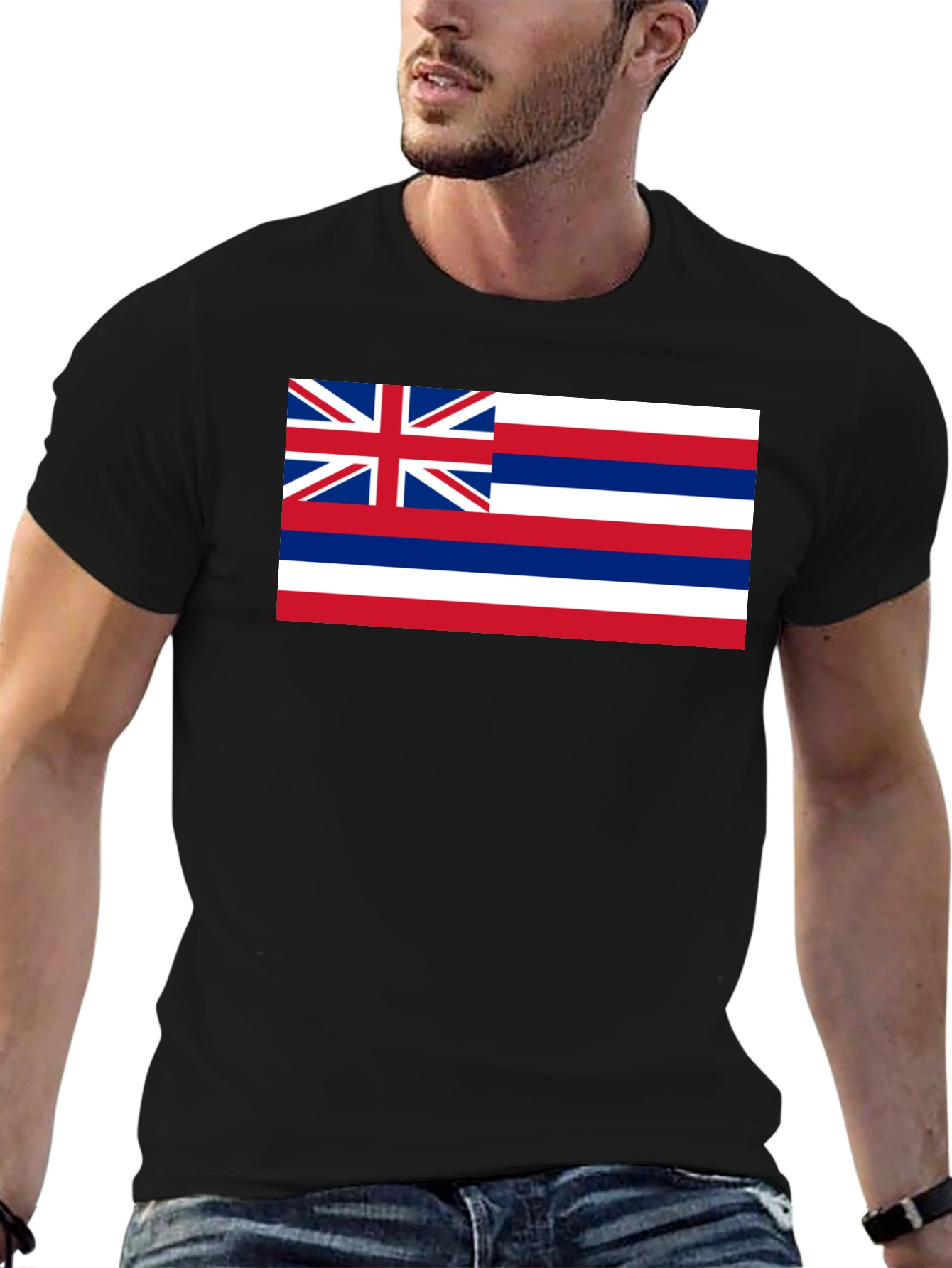 Hawaii Flag Graphic Tee - Black Crew Neck T-Shirt
