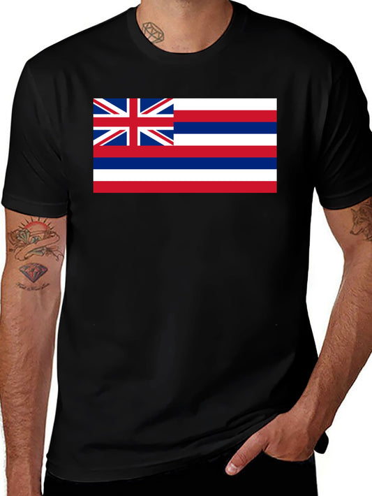 Hawaii Flag Graphic Tee - Black Crew Neck T-Shirt