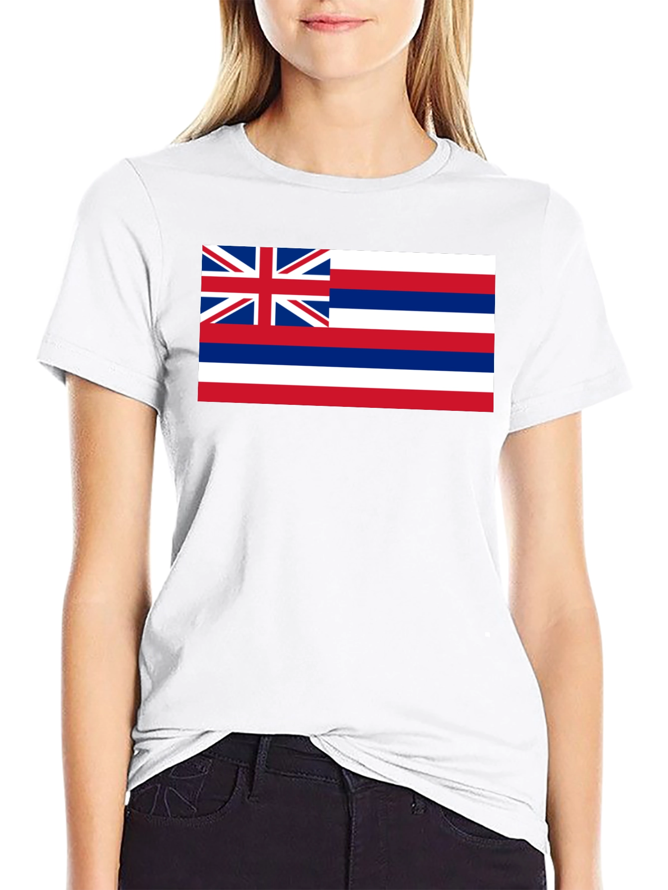 Hawaii Flag Graphic Tee - Black Crew Neck T-Shirt
