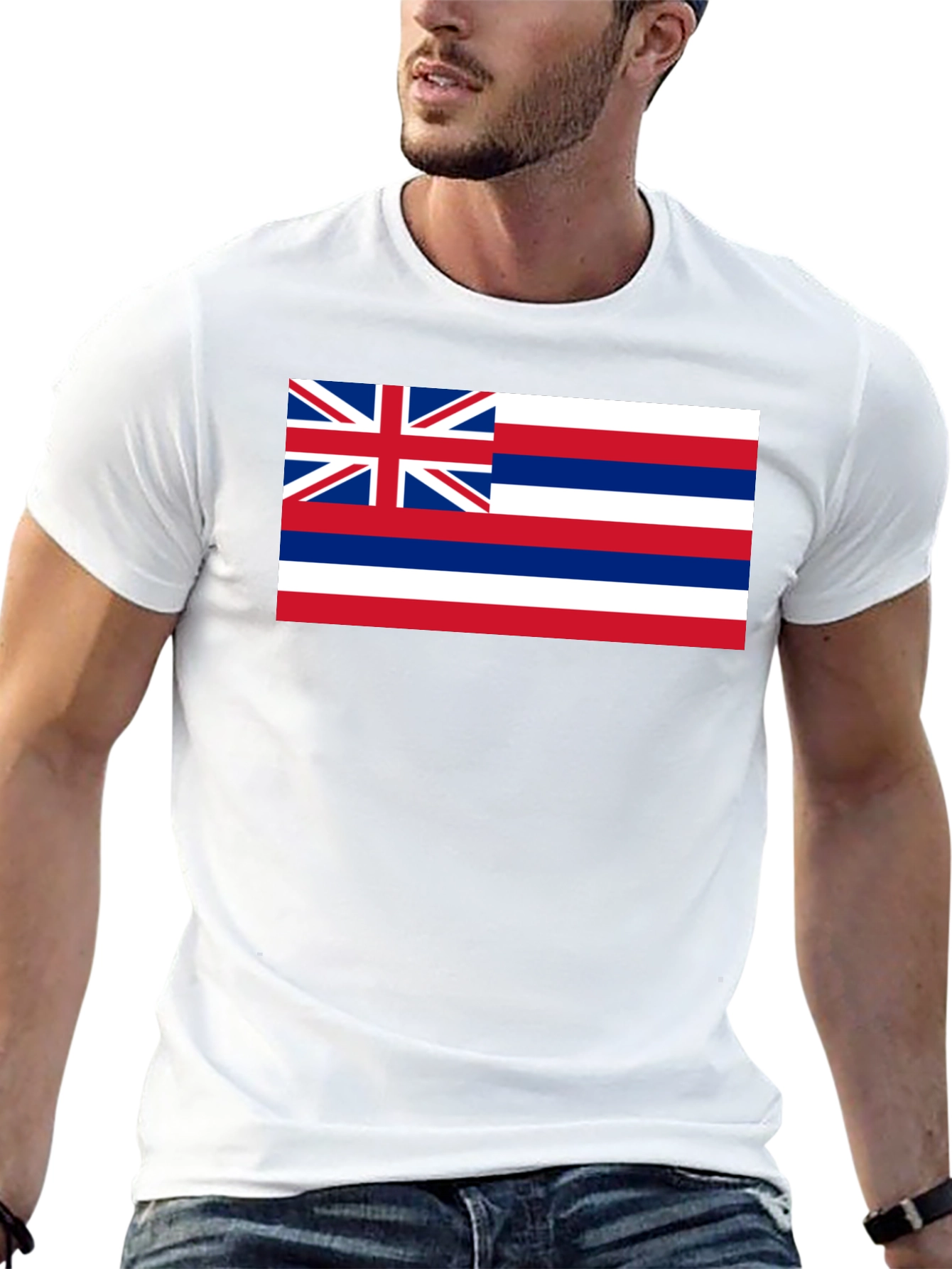 Hawaii Flag Graphic Tee - Black Crew Neck T-Shirt