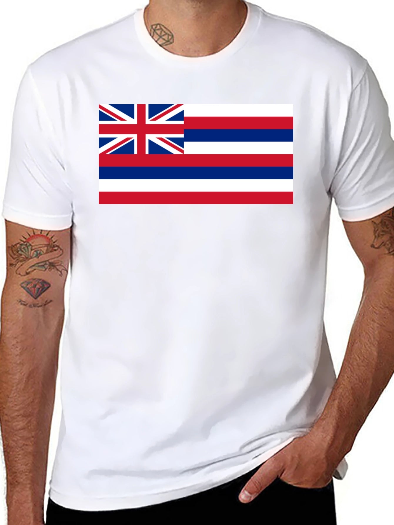 Hawaii Flag Graphic Tee - Black Crew Neck T-Shirt