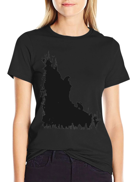 Mens Black Crew Neck T-Shirt with Subtle Forest Design