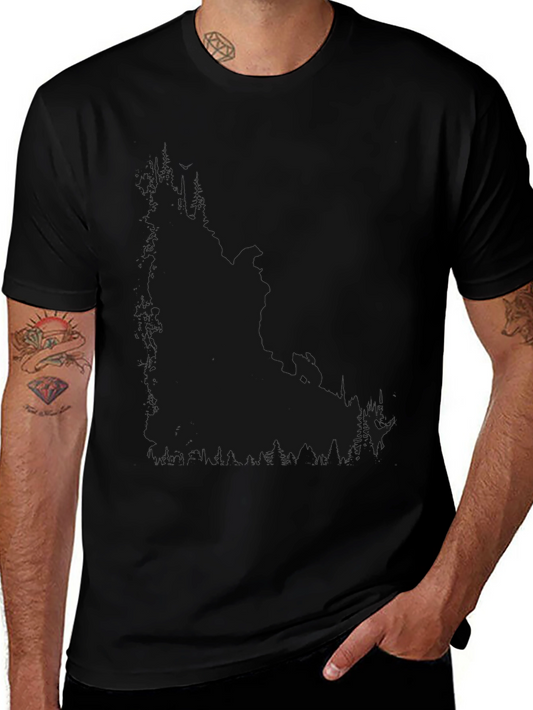 Mens Black Crew Neck T-Shirt with Subtle Forest Design