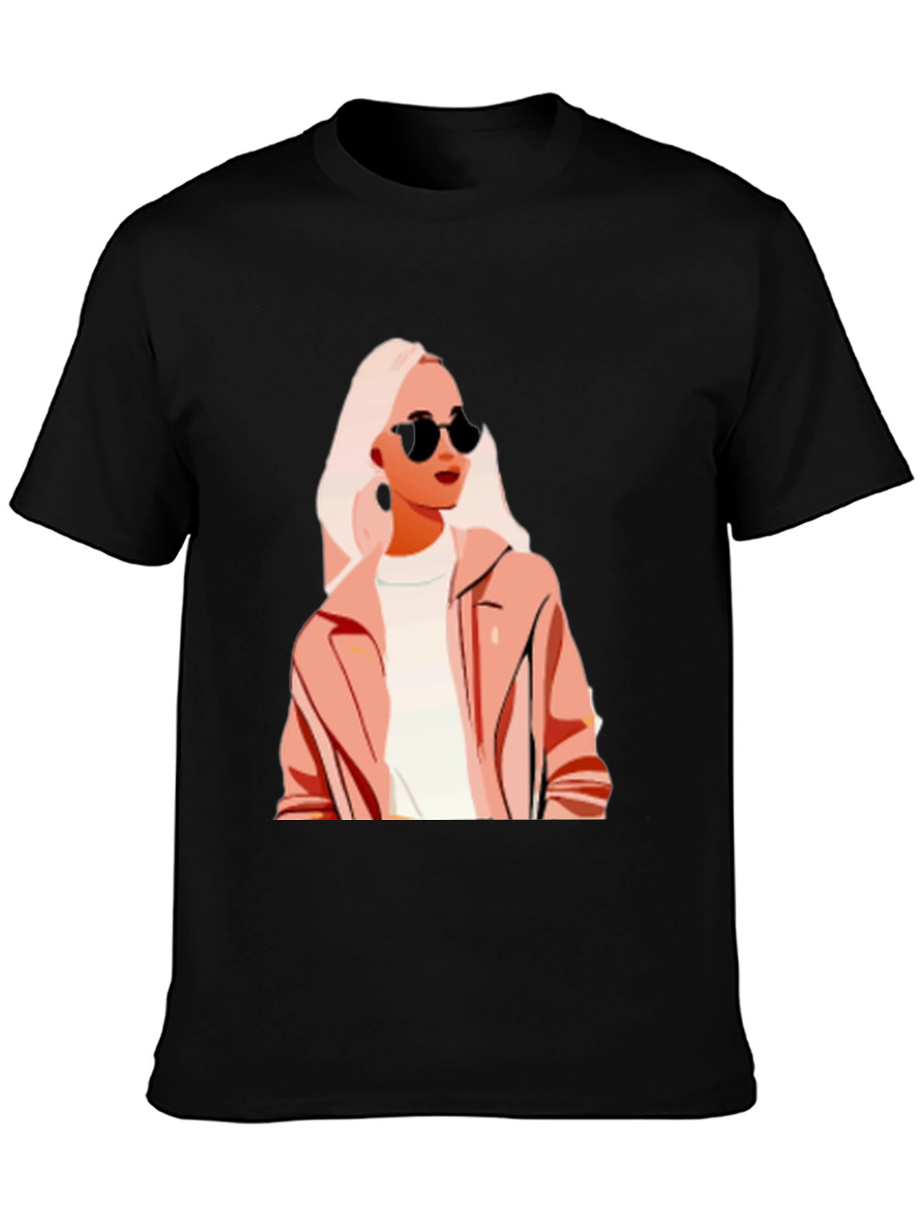 Stylish Woman Graphic Print Black T-Shirt
