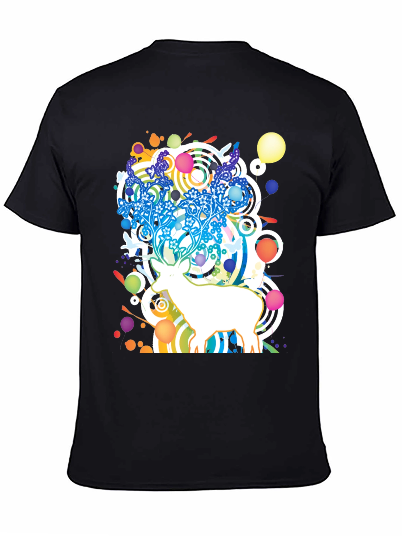 Abstract Deer Graphic Black T-Shirt