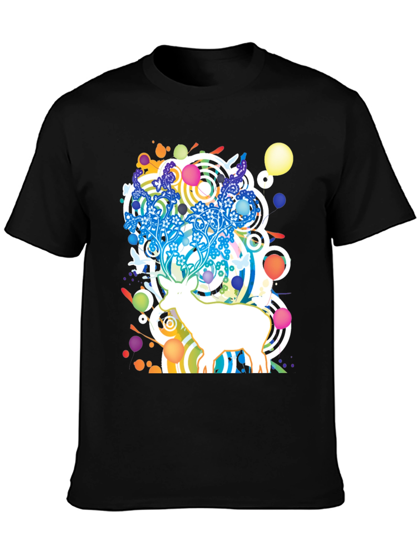 Abstract Deer Graphic Black T-Shirt