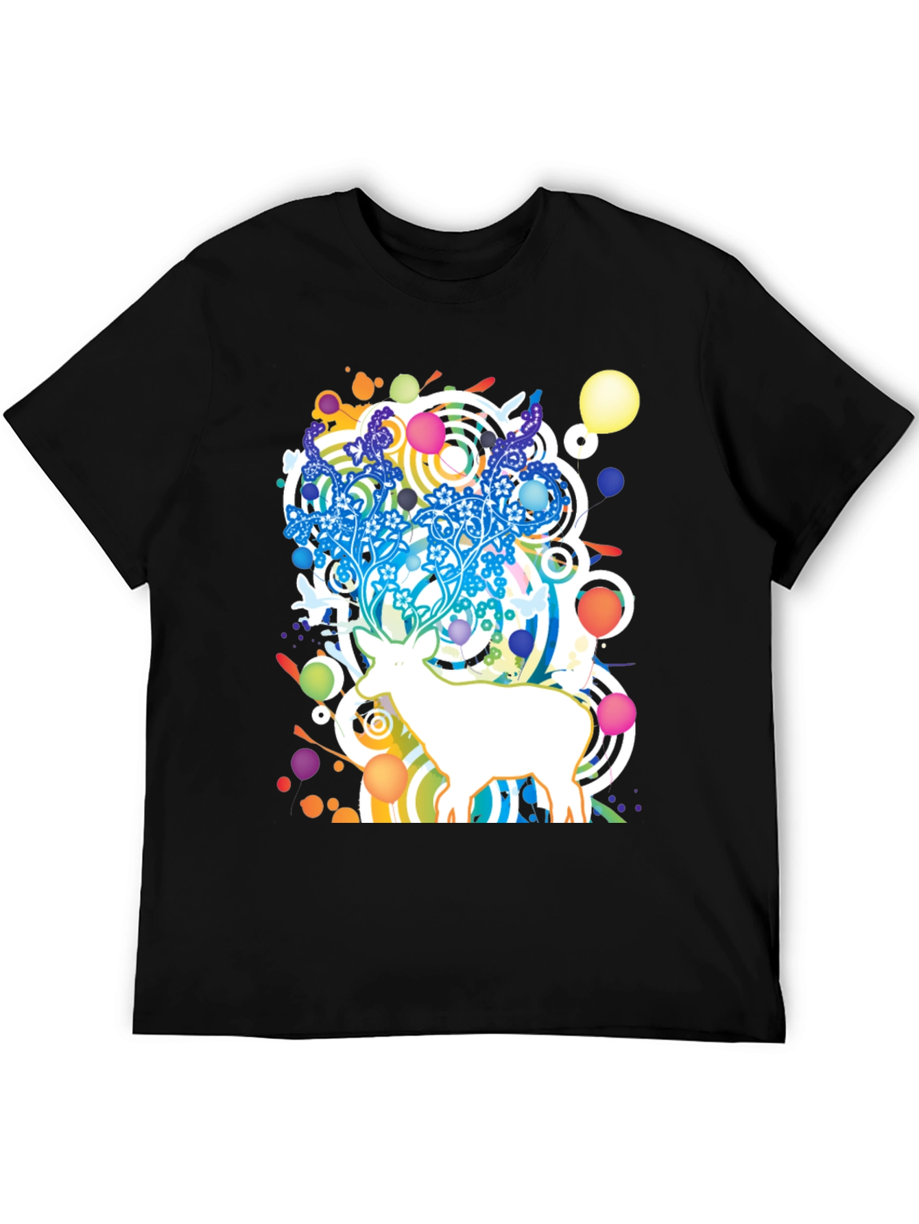 Abstract Deer Graphic Black T-Shirt