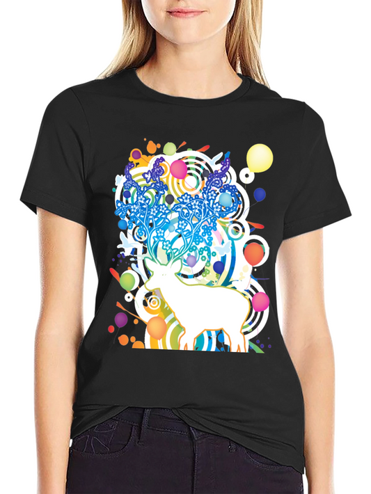Abstract Deer Graphic Black T-Shirt