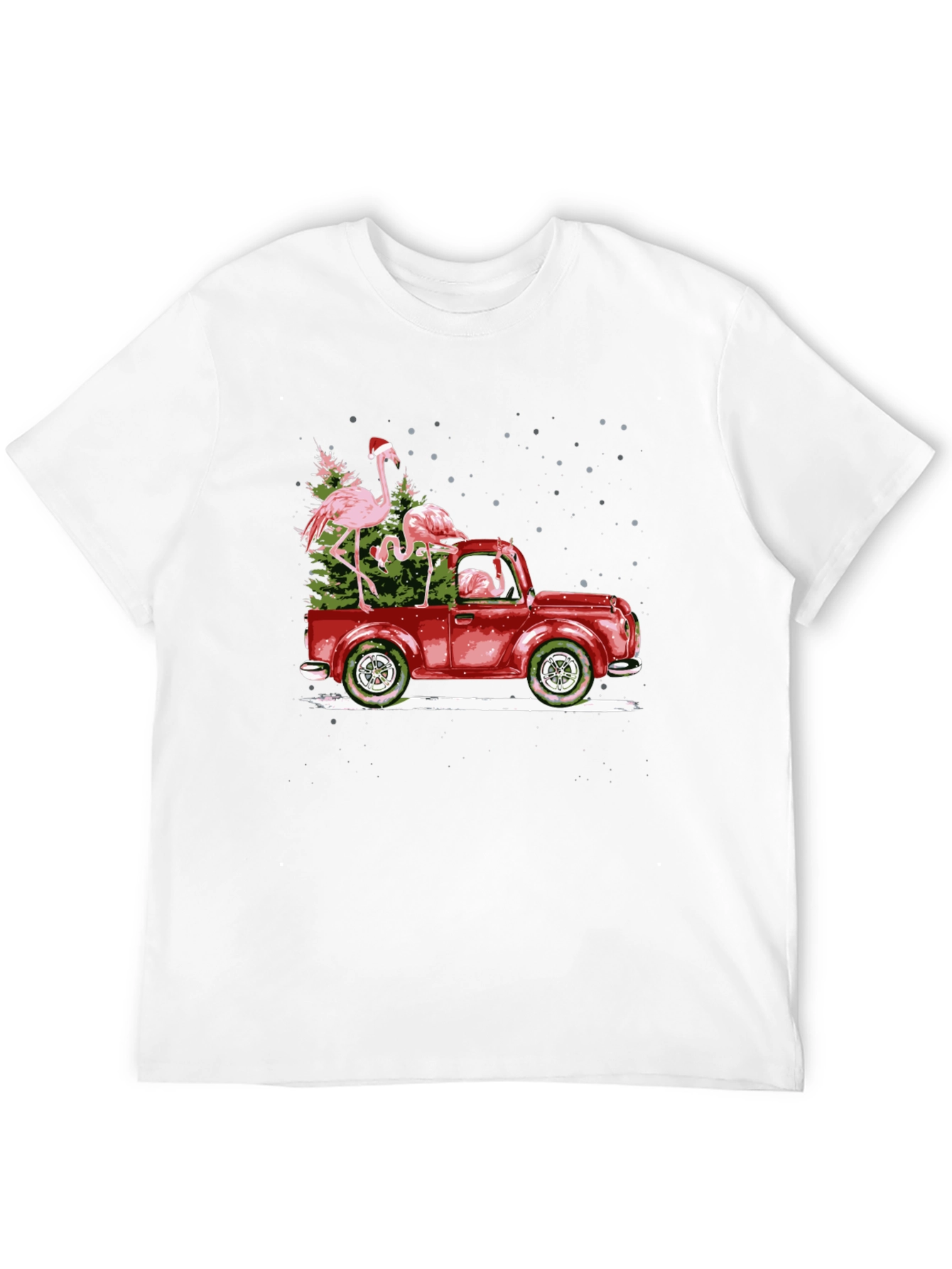 Flamingo Christmas Truck Black T-Shirt