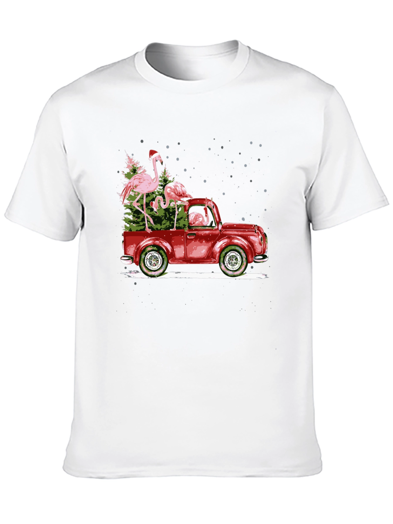 Flamingo Christmas Truck Black T-Shirt